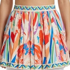 Akira Womens Pleated Mini Skort Multi Color Abstract Floral Elastic Waist Size M